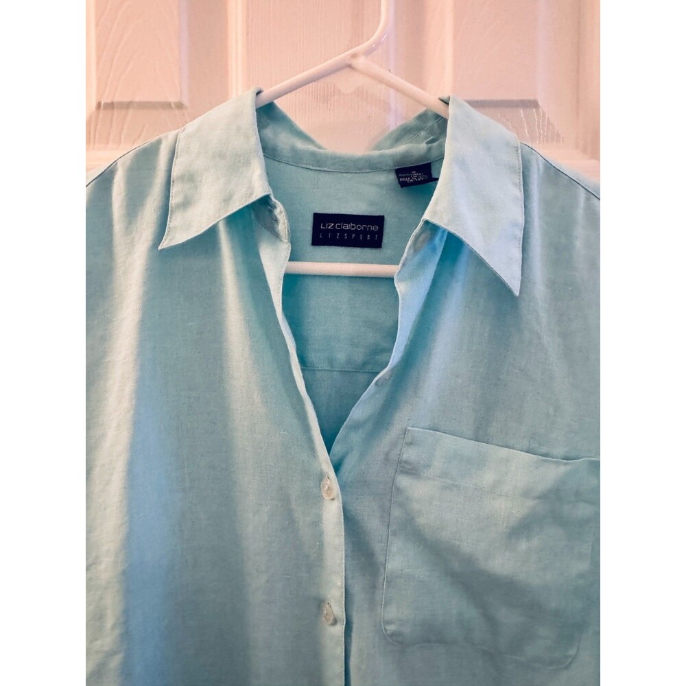 Liz Claiborne Linen Button Down Shirt Women’s S Blue Coastal Beachy Lightweight - Picture 3 of 8